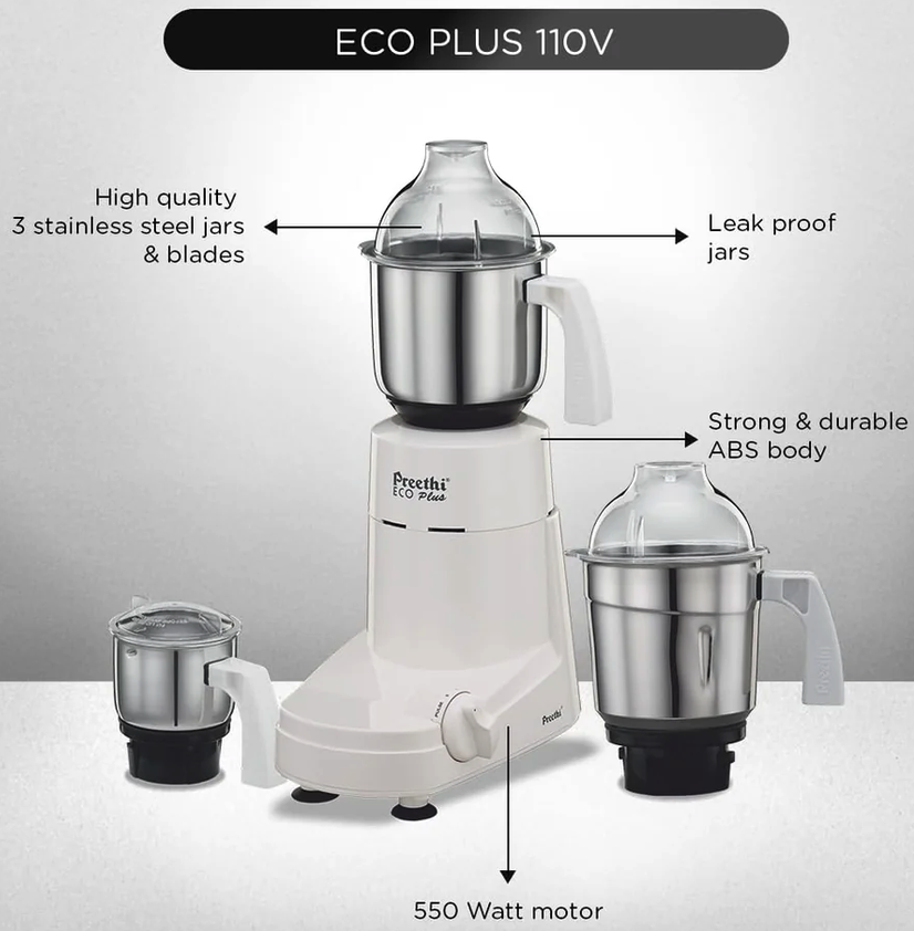 Preethi Eco Plus 110 V Mixer Grinder (MG138) - Image 4