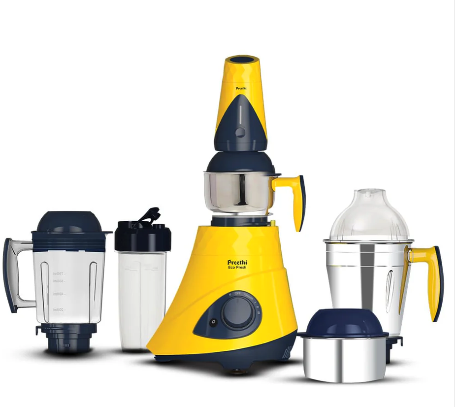 Preethi Eco Fresh (MG291) 750 W 3 Jar Mixer Grinder, Yellow