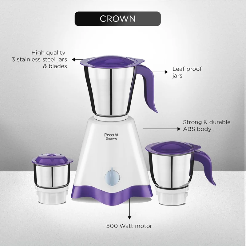 Preethi Crown Pro Mixer Grinder - 500W - 3 Jar (MG 254) - Image 3